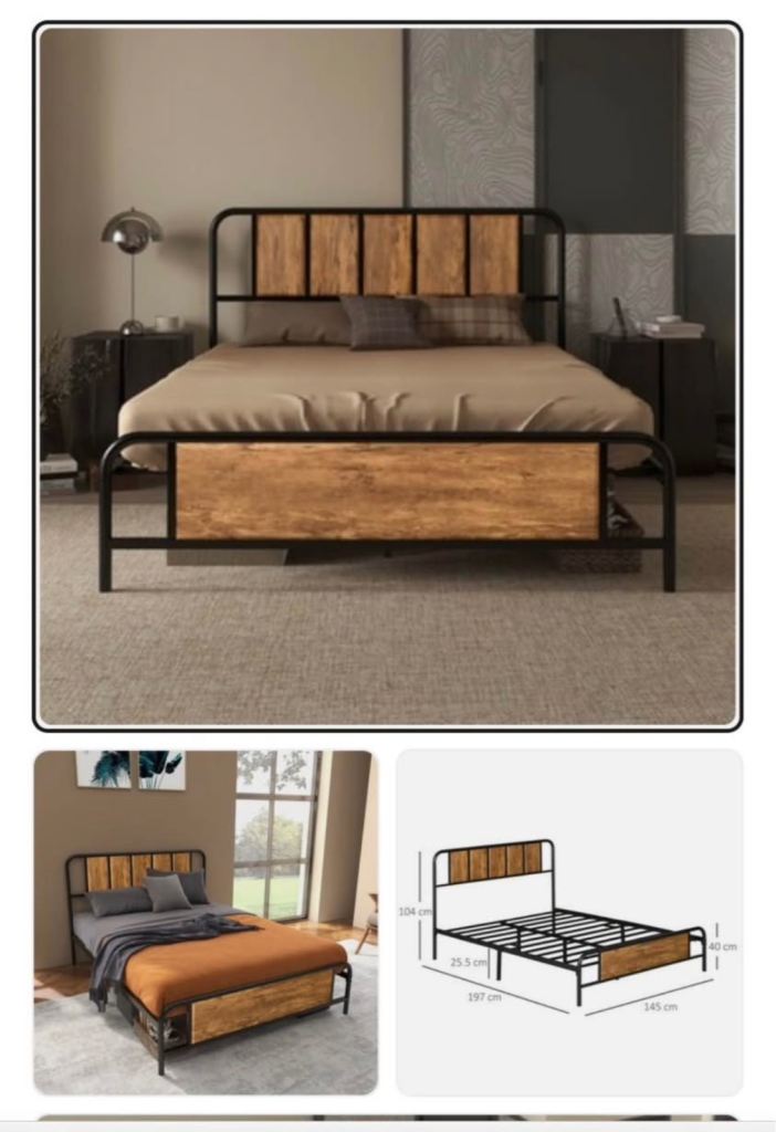 Industrial Style Double Bed Frame – Wood and Metal
