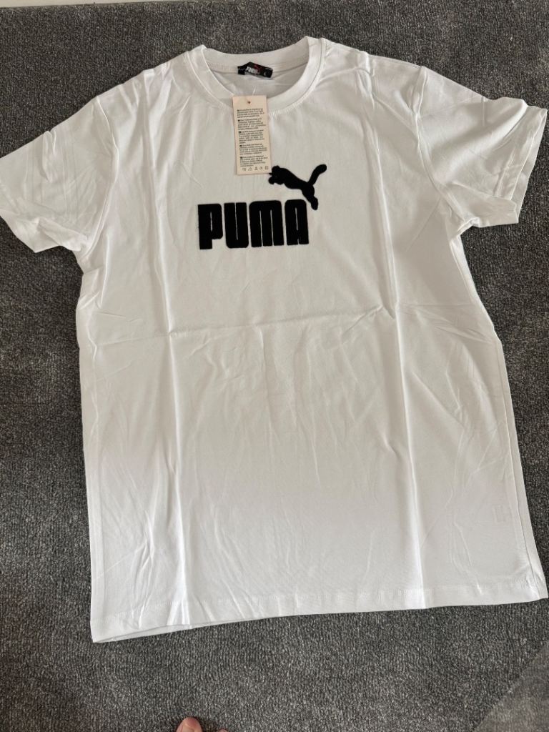 Puma White T-Shirt with Black Logo – Brand New with Tags