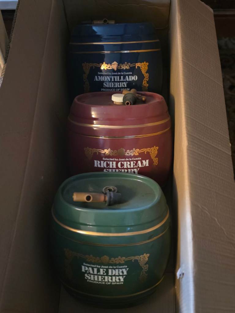 Trio of 12" ceramic sherry barrels 