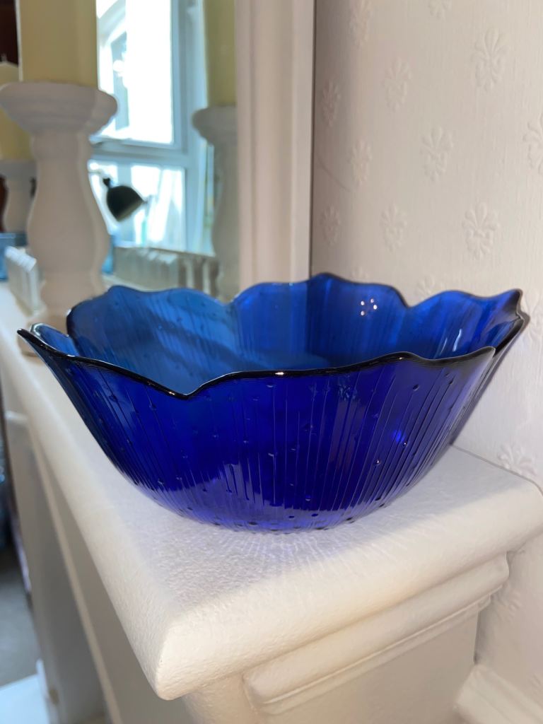 Vintage Arcoroc France glass bowl cobalt blue france