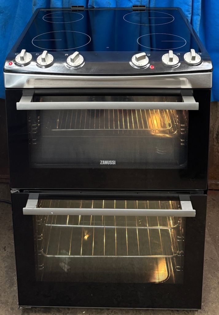 Zanussi ZCV66060XE 60cm Double Oven Electric Ceramic Cooker - blk and silver