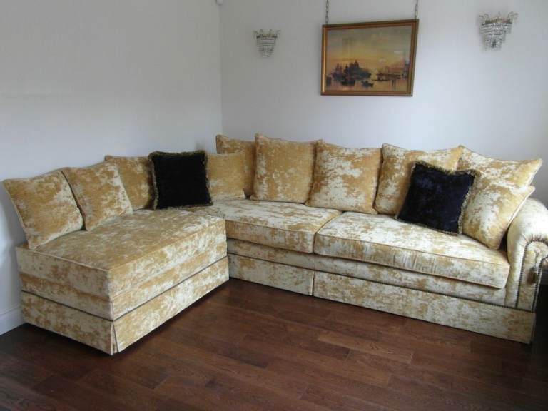 LARGE BESPOKE 2.7m WIDE DOUBLE CORNER SOFA BED & FOOTSTOOL BED, J BROWN FABRIC