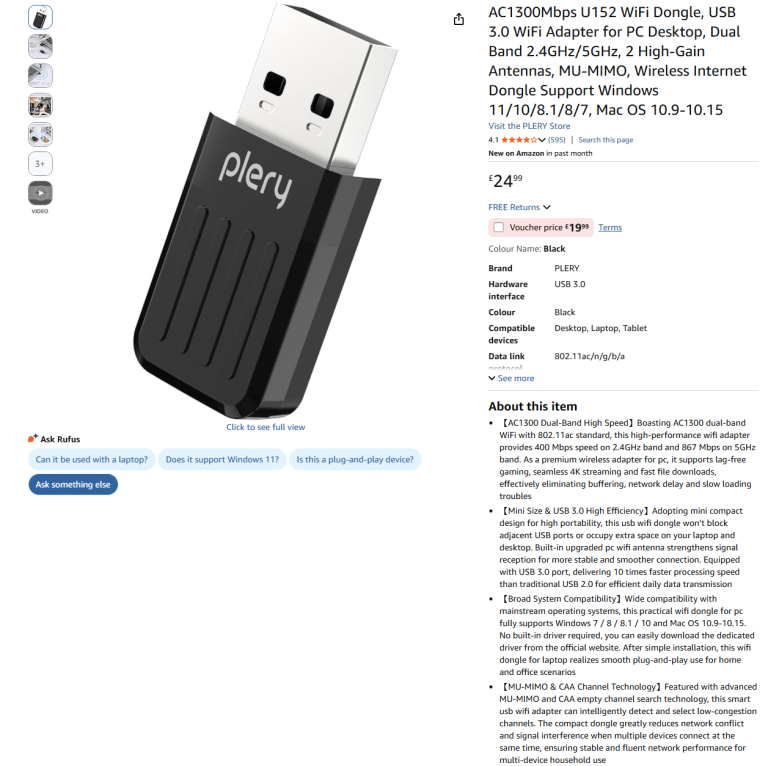 Brand New AC1300 Dual-Band USB 3.0 WiFi Adapter / Dongle for PC & Mac - Half Price
