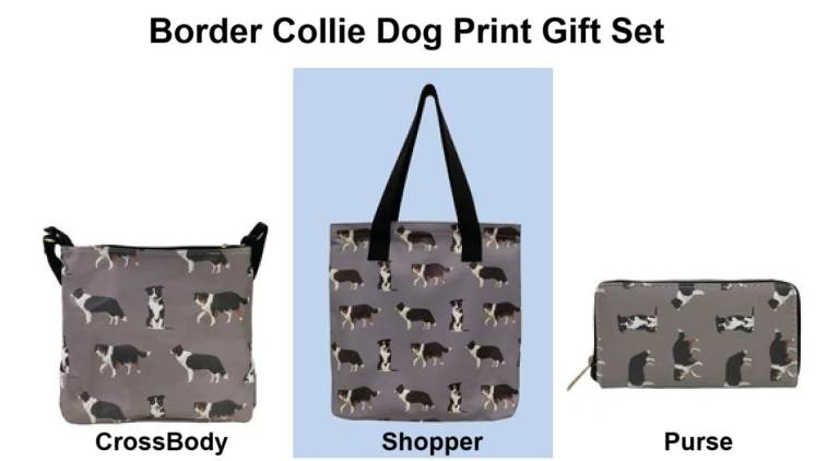 Grey Border Collie Dog Print Gift Set – Shopper Bag & CrossBody Bag & Purse
