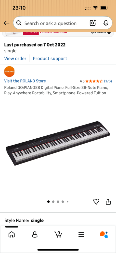 Roland GO:PIANO88 Digital Piano – 88 full-size keys, black.
