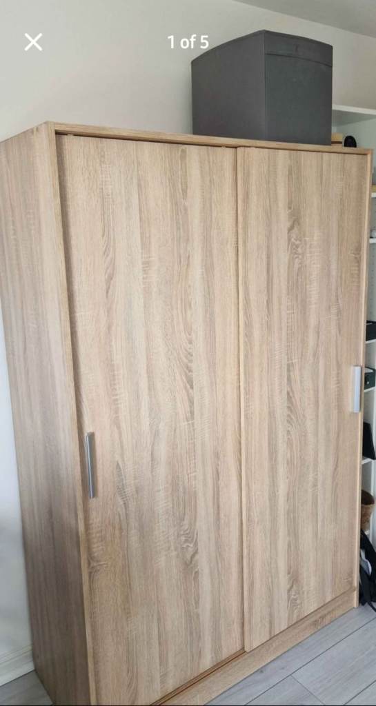 Sliding Door Wardrobe – Wood Effect, Good Condition