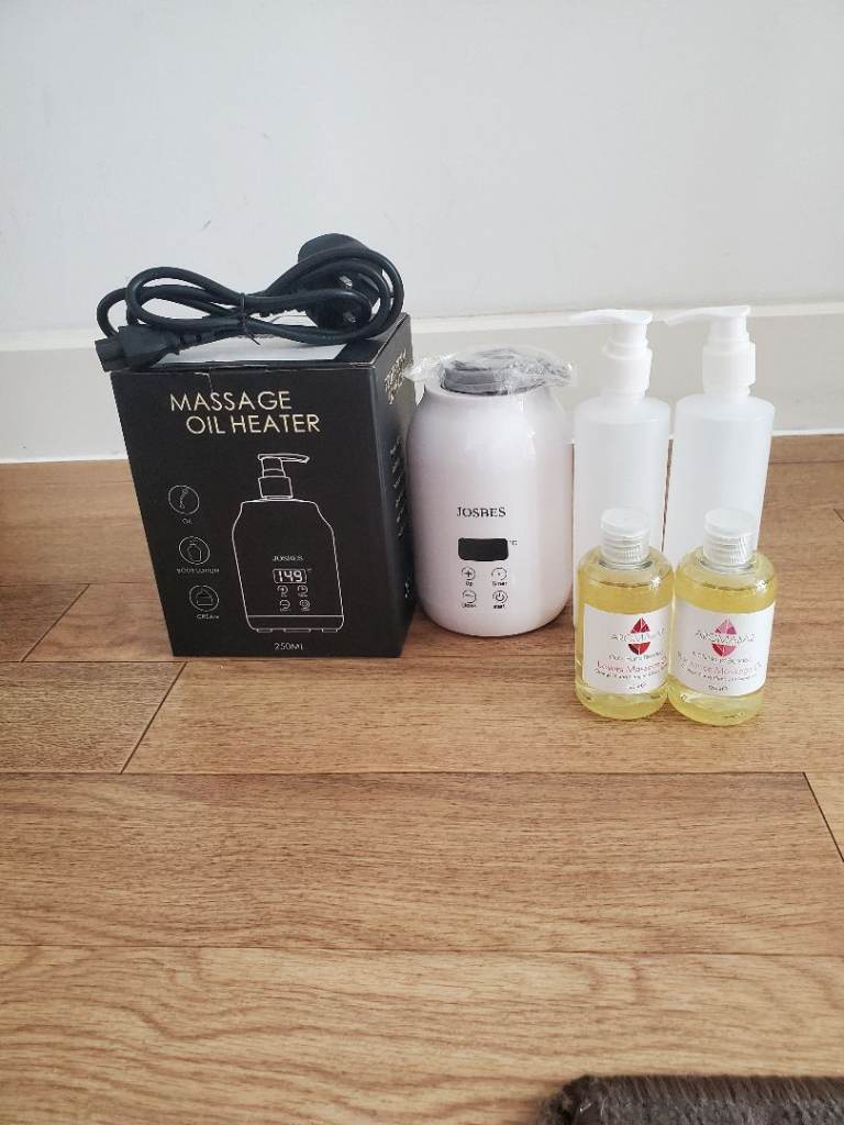 Massage Oil Heater & 2 Massage Oils - New