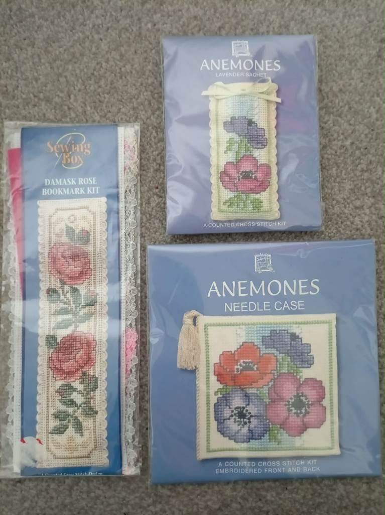 Cross Stitch Kit bookmark, needle case and lavender sachet bundle - new 