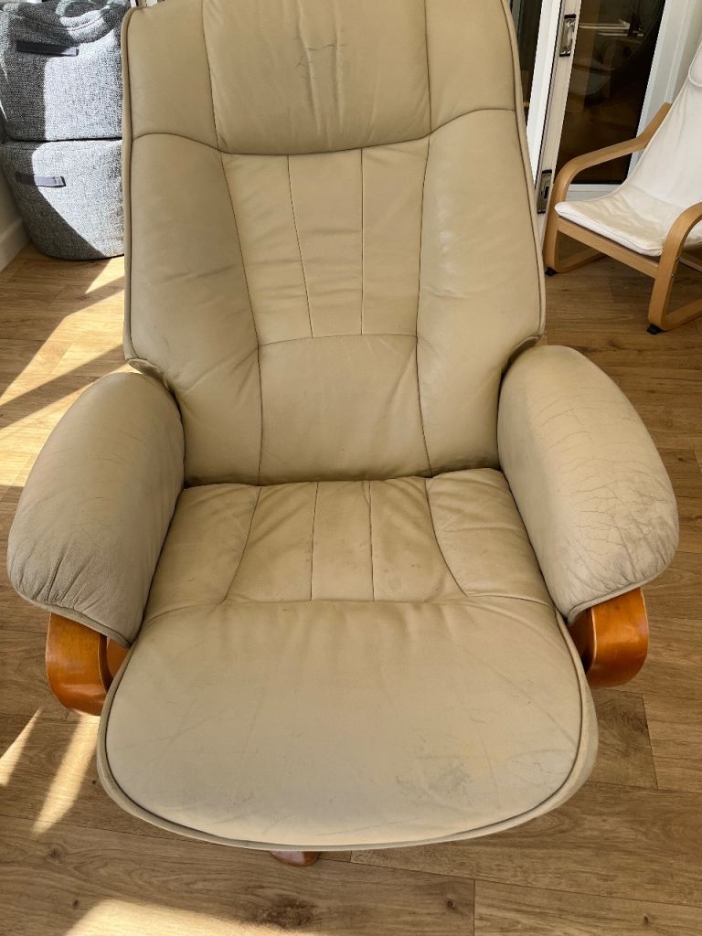 Nice Reclining Swivel Chair & Footstool