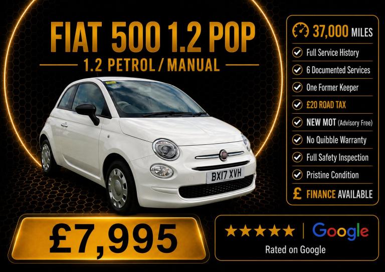2017 Fiat 500 1.2 Pop 3dr HATCHBACK PETROL Manual