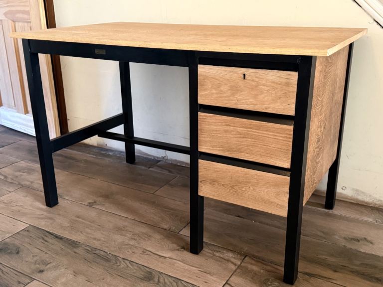 Vintage Oak Writing Desk – Cox & Sharland / Caplan – 3 Drawers – 120cm