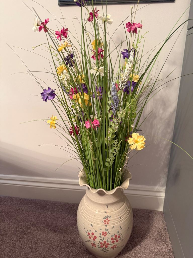 Large Ceramic Vase with Artificial Flowers – Good Condition