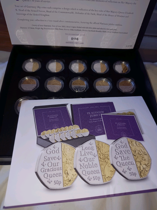 2022 dual plated platinum jubilee 50p coin set rare 