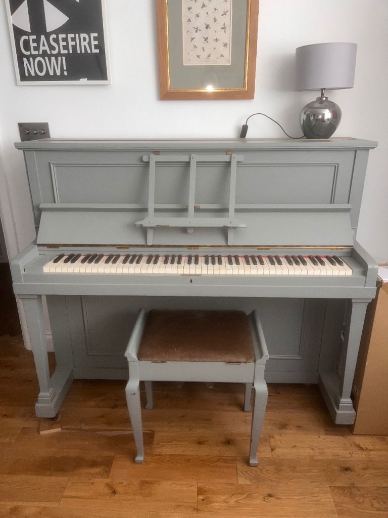Upright Piano with Stool – Grey, Good Condition