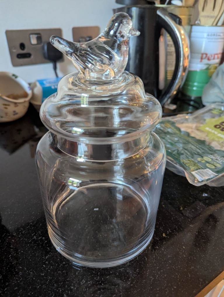 Anthropology Glass Jar with Bird Lid – As Good As New