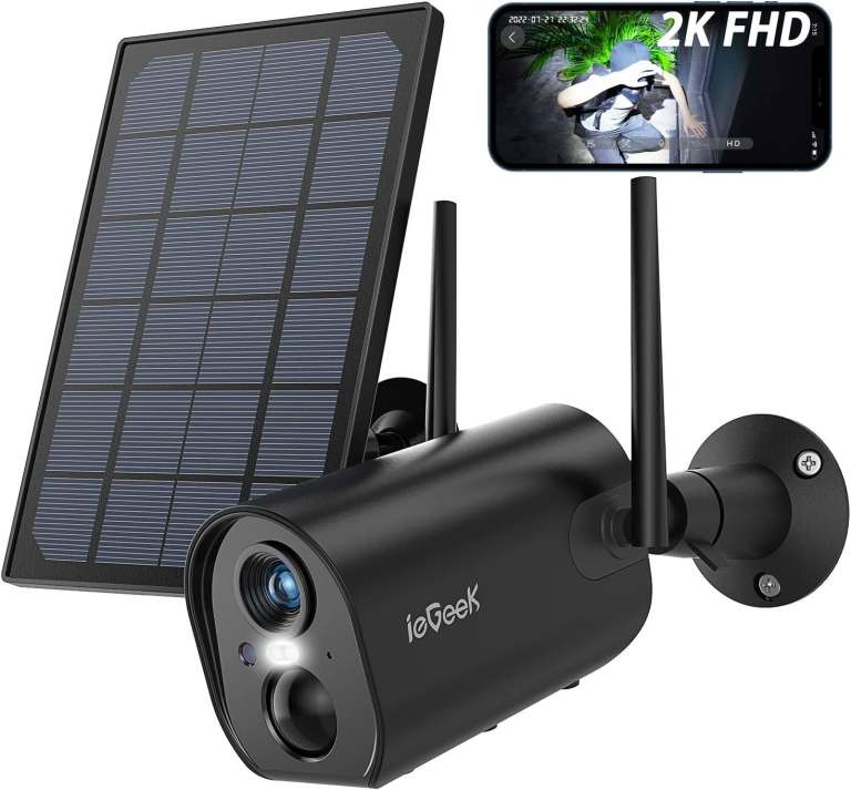 ieGeek 3MP 2K HD WiFi Outdoor Security Camera With Solar Panel x 2
