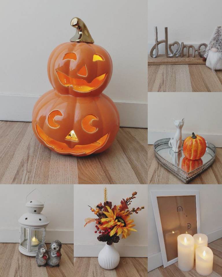 Autumn home decorations pumpkin candles cat