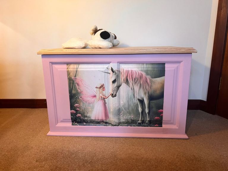 image for Beautiful Pink frenchic fairy and unicorn toy box/storage