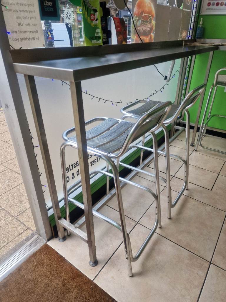 Metal Bar Stools with Matching Counter – Good Condition