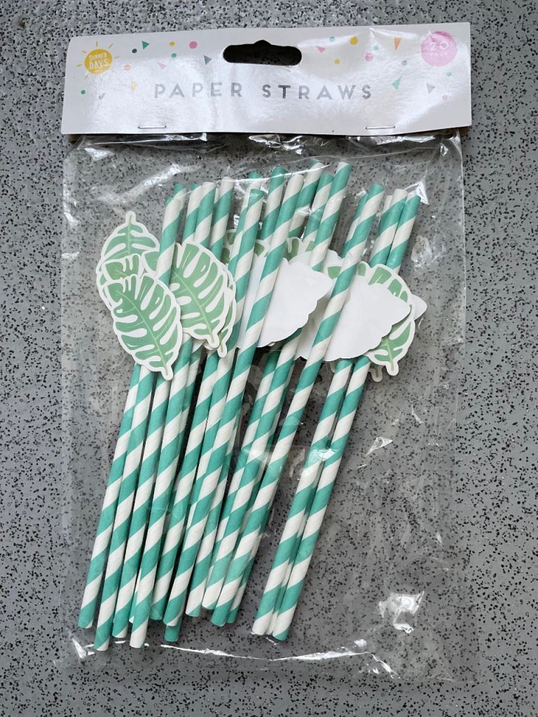 Party/BBQ/Picnic 20 pack of Green striped Paper Straws 
