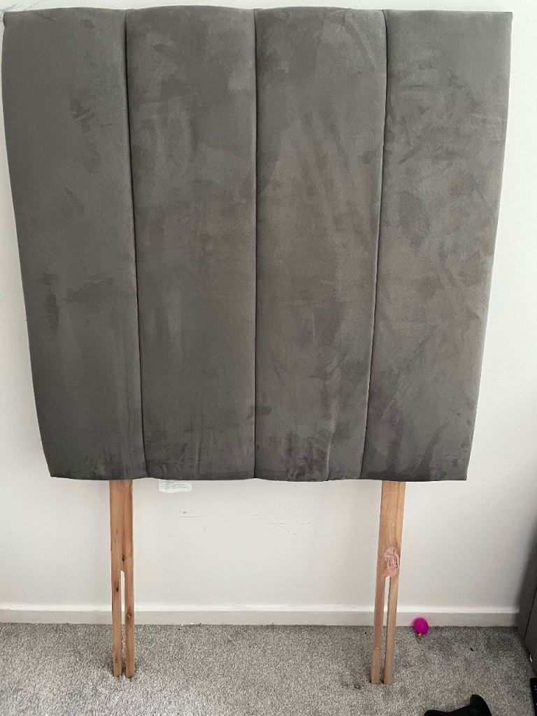 Grey Plush Fabric Headboard for single bed frame