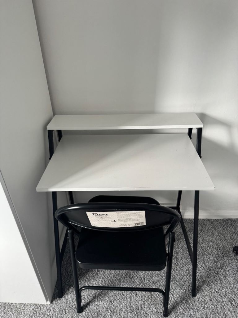 White Desk with Foldable Chair