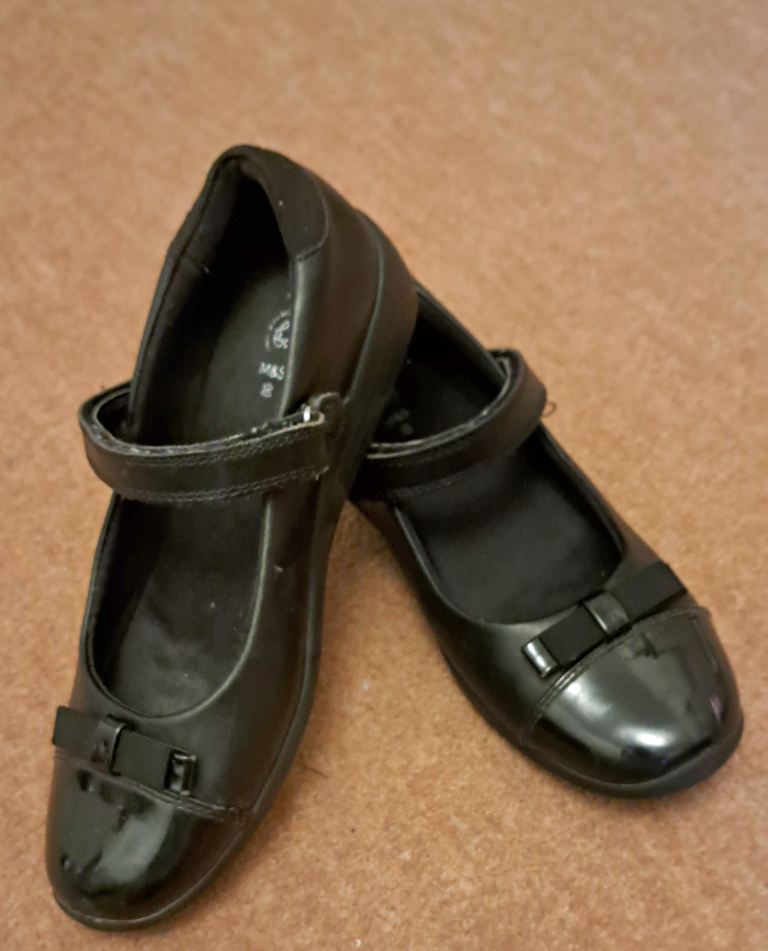 Black Patent leather, velcro fastening shoes