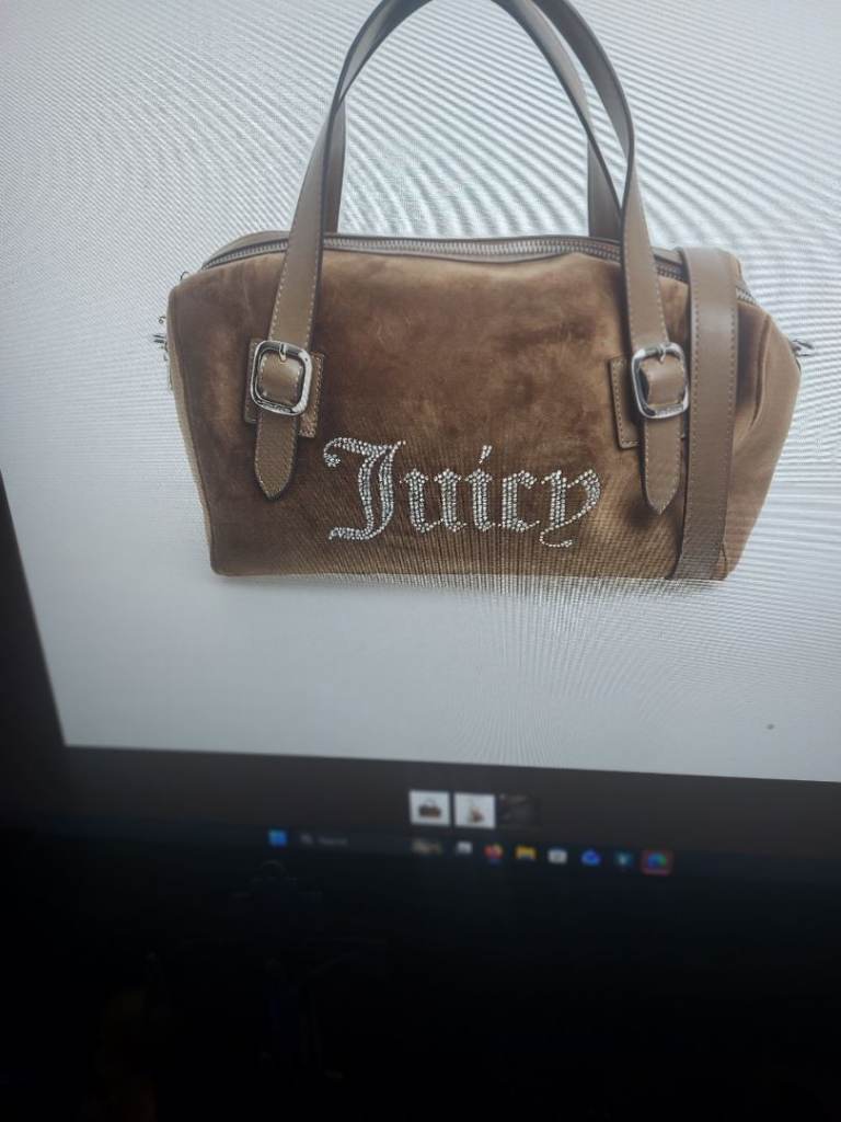 Brown Velour Embellished Grab Bag Top zip fastening