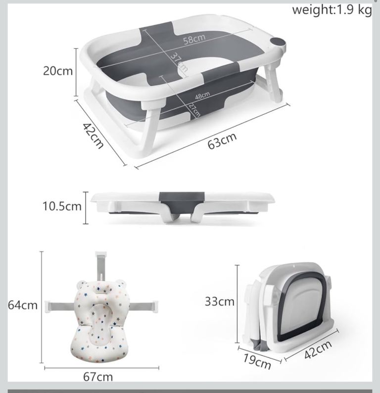 Baby Bath Foldable Tub Collapsible Bathtub Baby Bath Essentials for Newborn with Seat Support