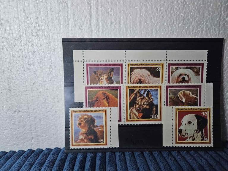 8 x dogs, mint postal stamps, Guinea Ecuatorial