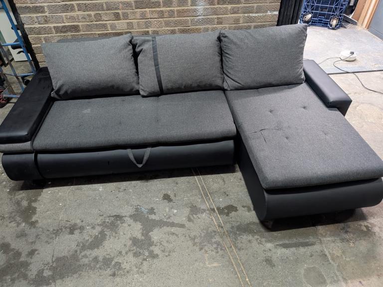 Versatile Grey Fabric Corner Sofa Bed - Refurbished and Ready