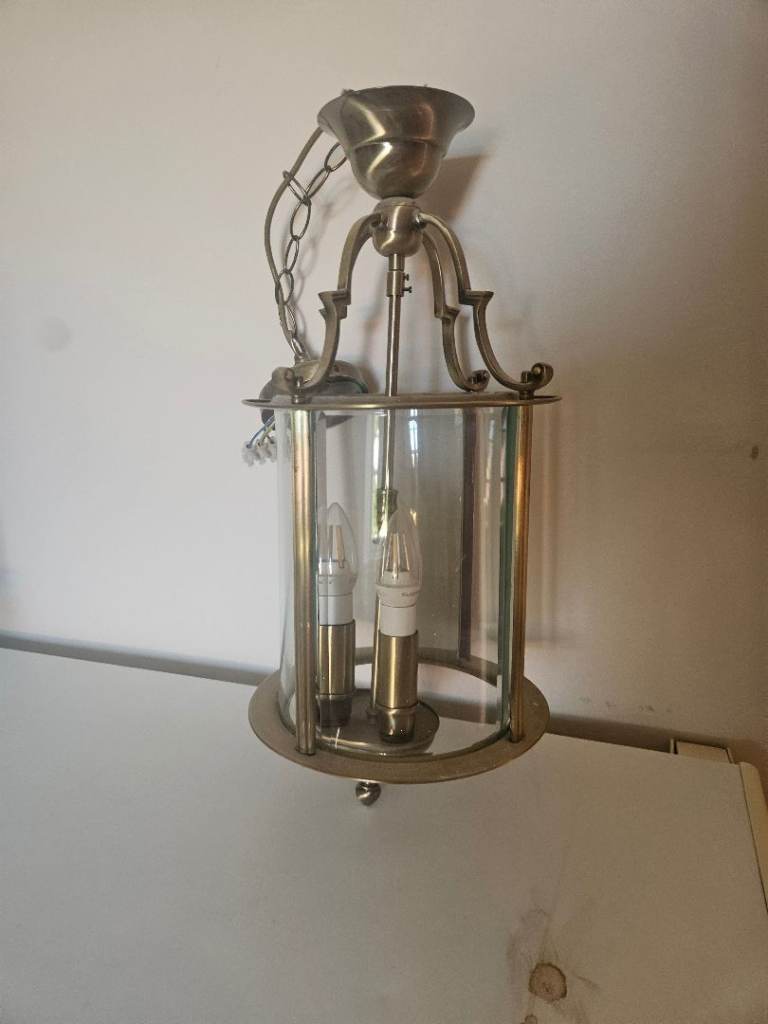 Brass Effect & Glass Ceiling Lantern Light Fitting