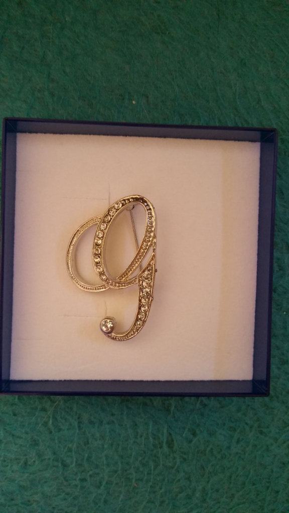 Brand new in box letter G diamante broach