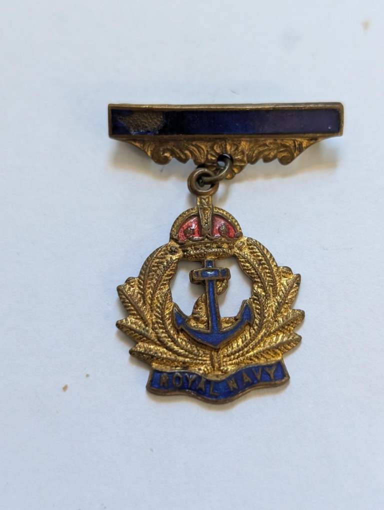 Vintage Royal Navy Sweetheart Brooch Badge Medal & Chain Enamel 