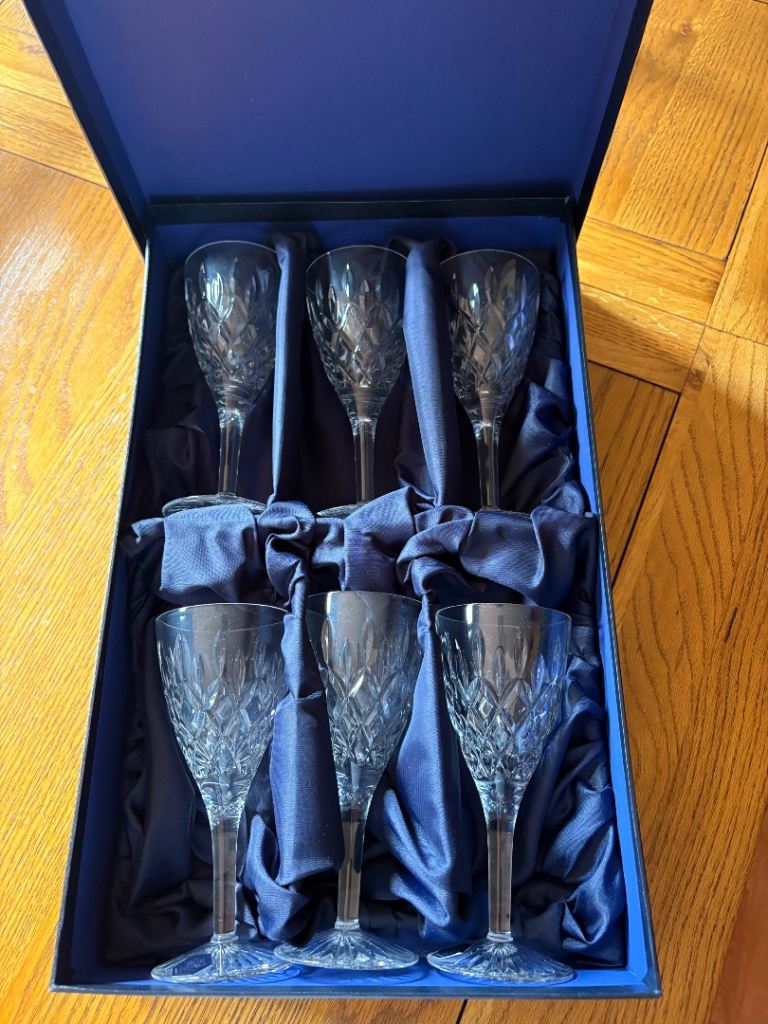 Set of 6 Patterned Glass Wine/Sherry Glasses – Boxed