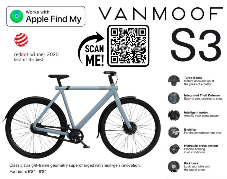 🚴 VanMoof S3, E-Bike, Light Blue, 20mph, RRP £2248