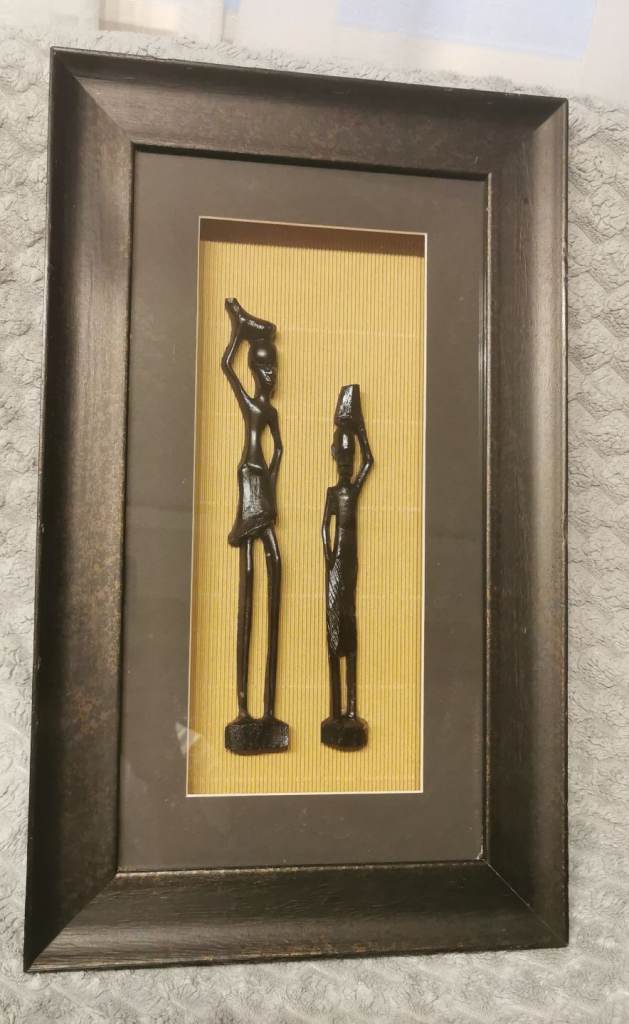 Stunning African Shadow Box Wall Art – Hand Carved Ebony Wood Figurines by BooCoo Designs