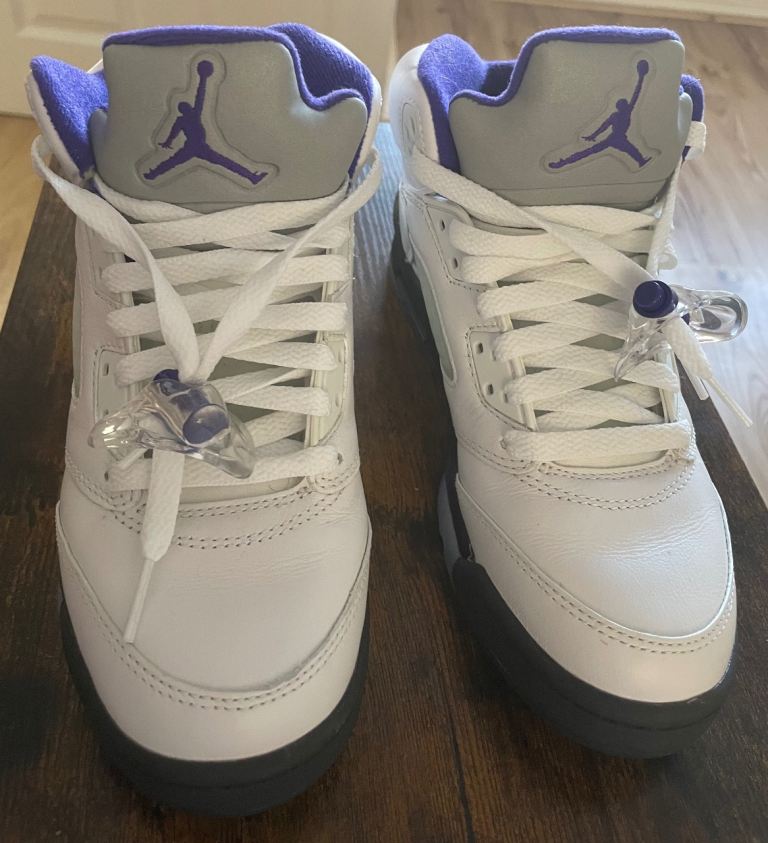 Nike Air Jordan 5 Trainers – White and Purple, Excellent Condition