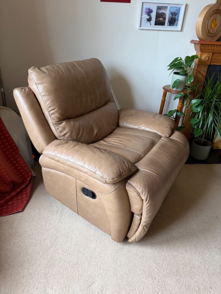 Comfortable Beige Leather Recliner Armchair – Good Condition