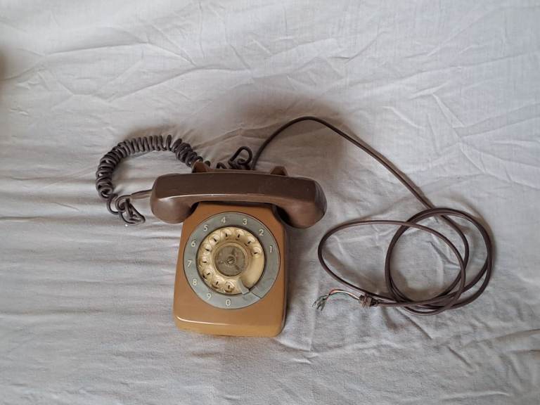 Vintage 1970s Rotary Dial Two Tone Brown Beige Telephone Hard Wired - Rare? Prop