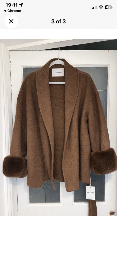 Katch Me Women's Brown Waist Tie Fuzzy Cuff Wrap Coat