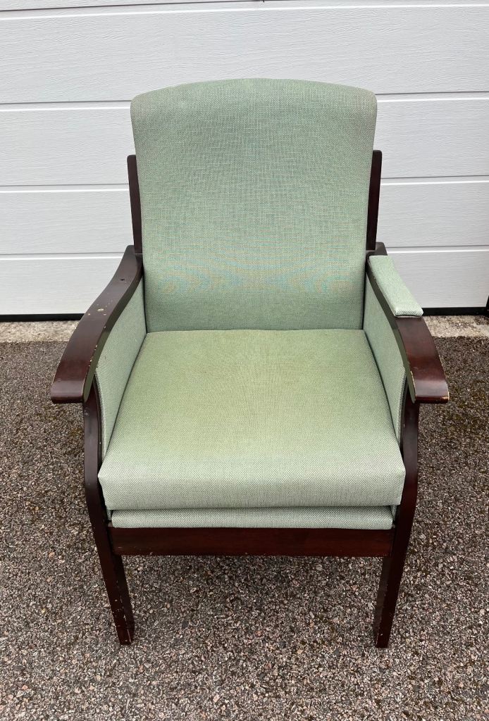 Vintage Green and Brown Armchair with Cushions