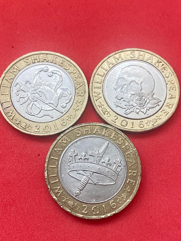 2 pounds coins William Shakespeare set of 3 . 