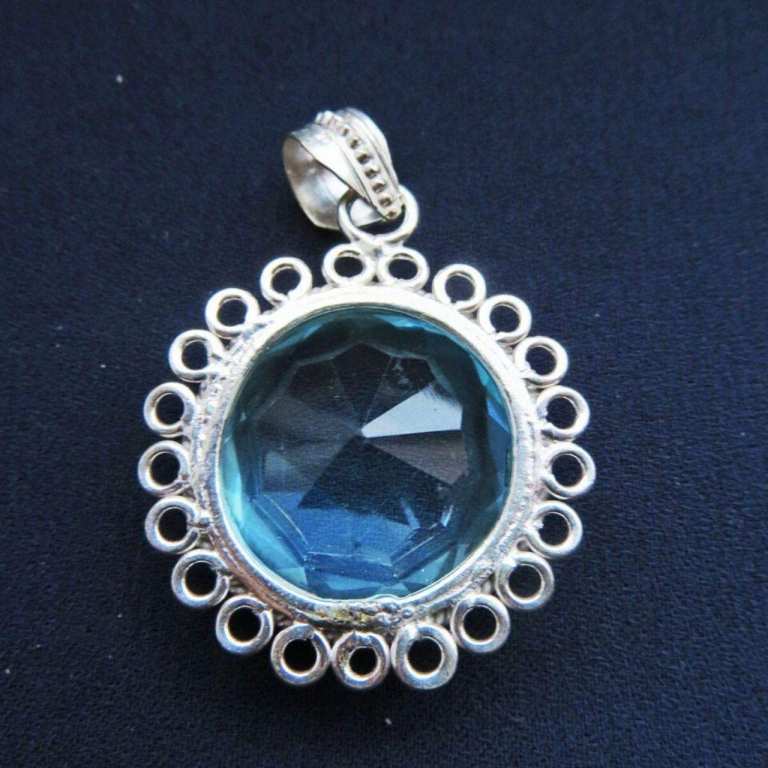 Quartz Paris Blue Topaz 925 Silver Overlay Pendant, Size - 47 mm