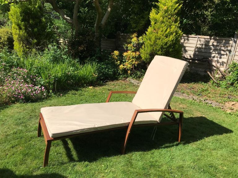 BNIB Wood effect adjustable sun lounger