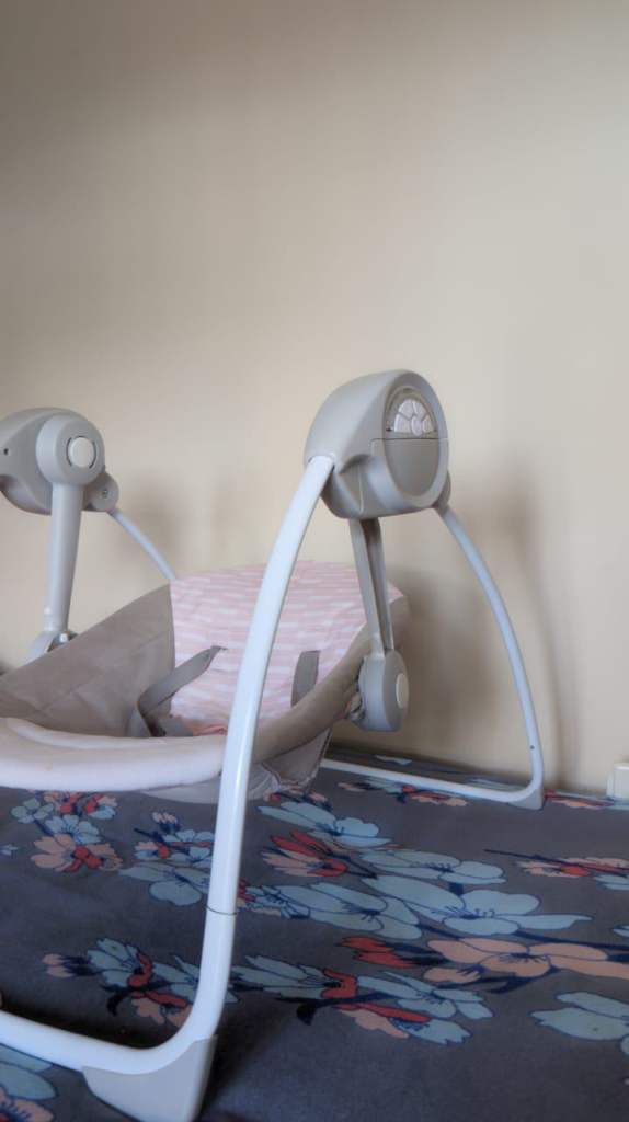 Baby Bouncer/Swing - Grey and Pink, As Good As New