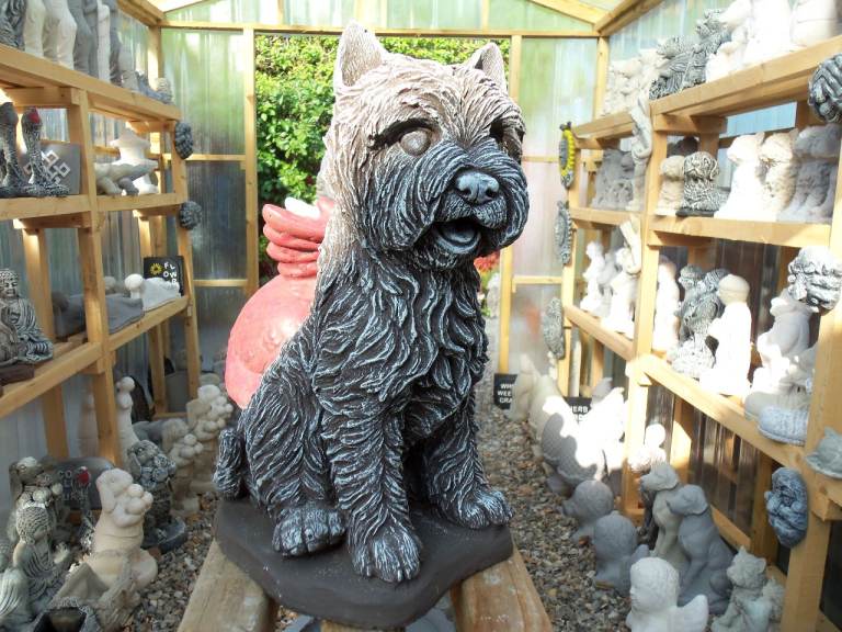 Stone Dog Garden Ornament - Terrier Style