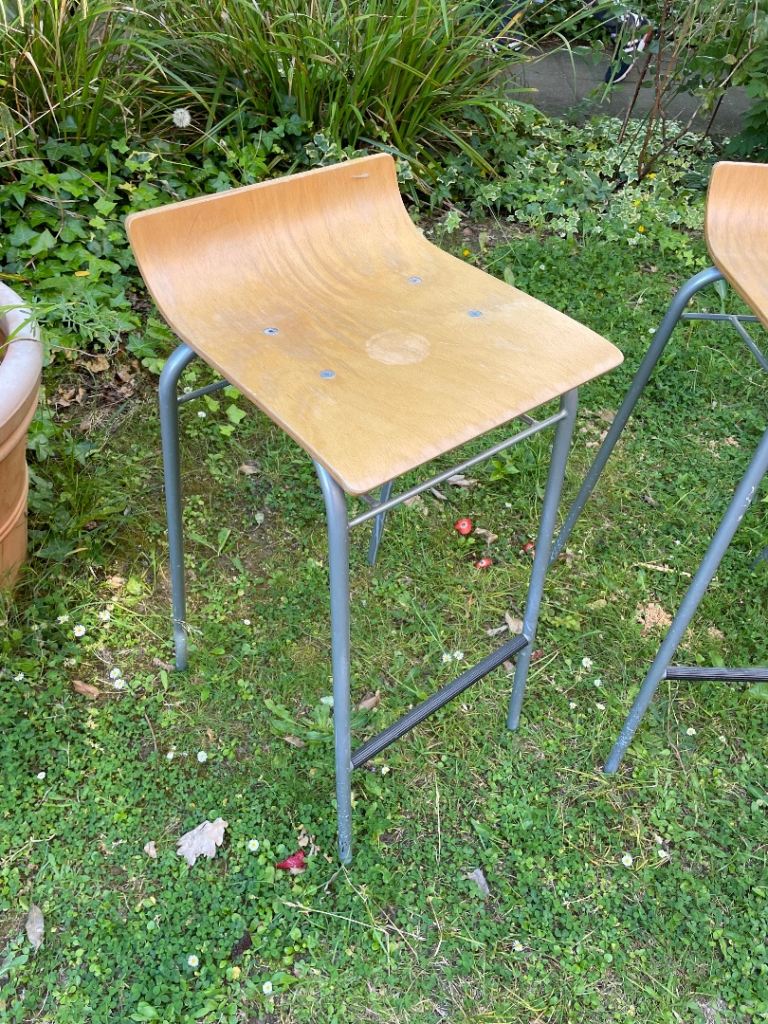 Wooden Top Bar Stools – Metal Frame, Fair Condition