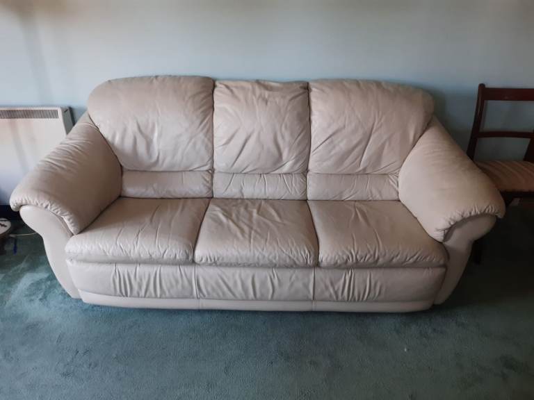 Cream Leather 3-Seater Sofa – ok Condition