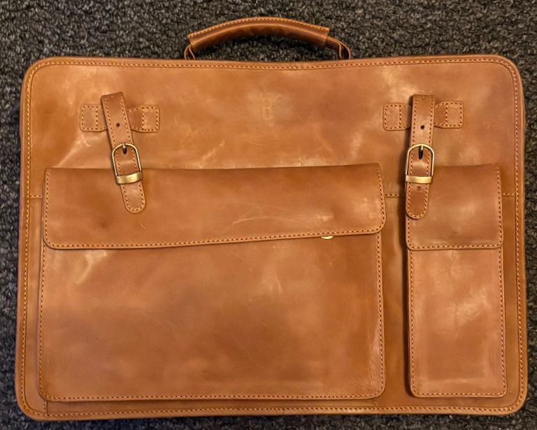 Real Leather briefcase laptop bag with removable shoulder strap